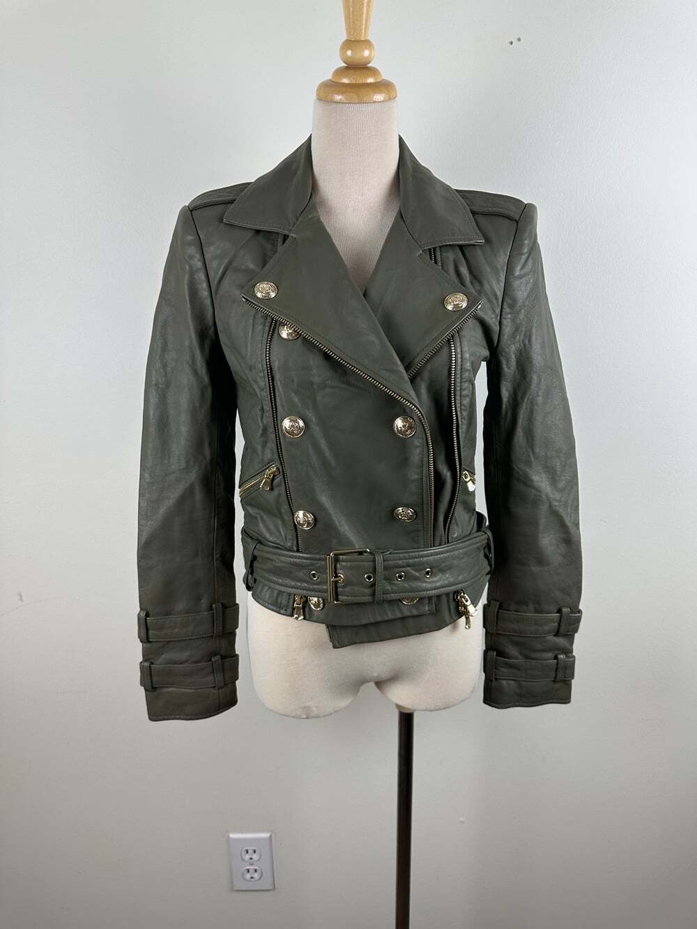L'AGENCE Billie Belted Leather Moto Jacket XS